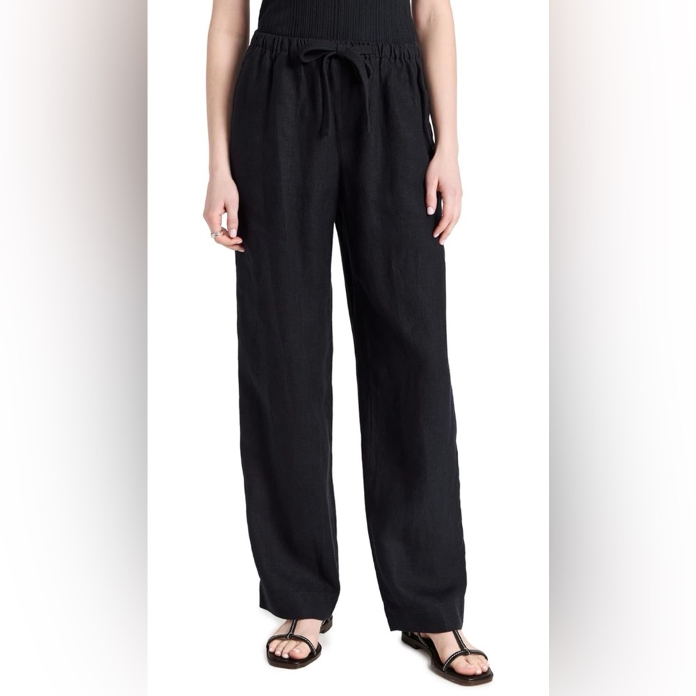 Vince Women's Mid Waist Tie Front Pull On Black Pants Size Large NWOT